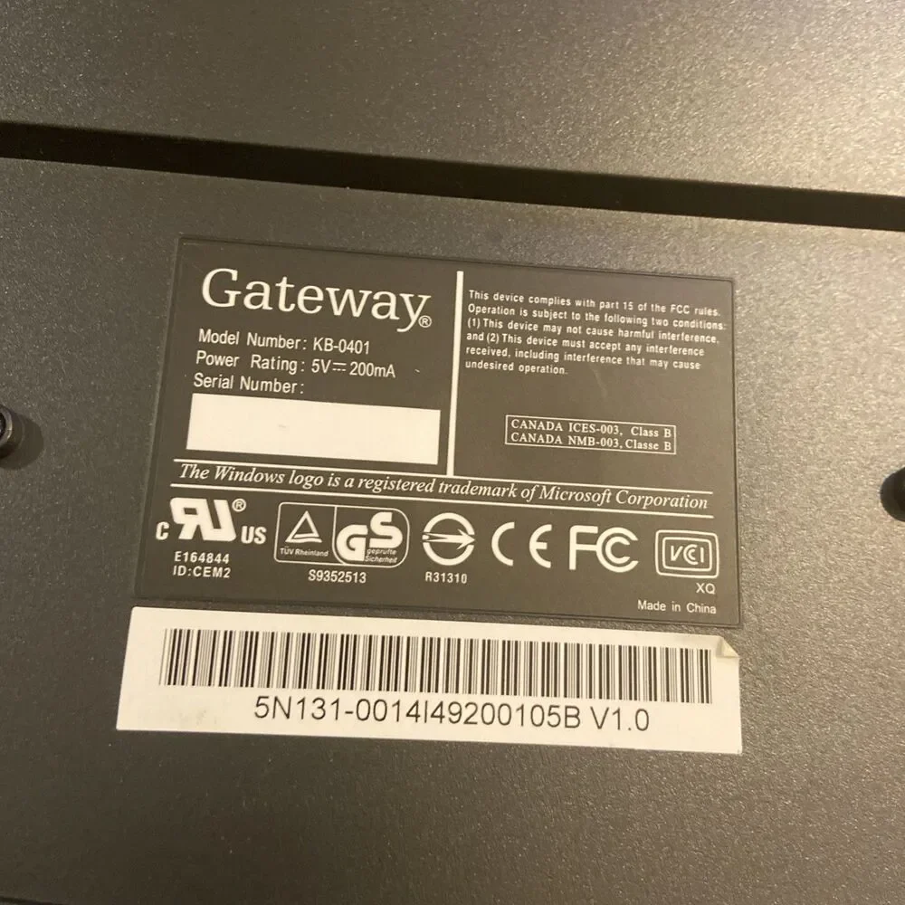 Gateway Keyboard KB-0401 Black Wired w/ PS2 Connector & Mouse Vintage